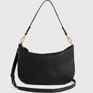 Quince Italian Leather Convertible Crescent Handwoven Shoulder Bag black/gold